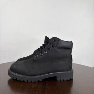 Timberland Premium 6" Boots Youth Boys 1 Black Nubuck Combat Waterproof Lace Up